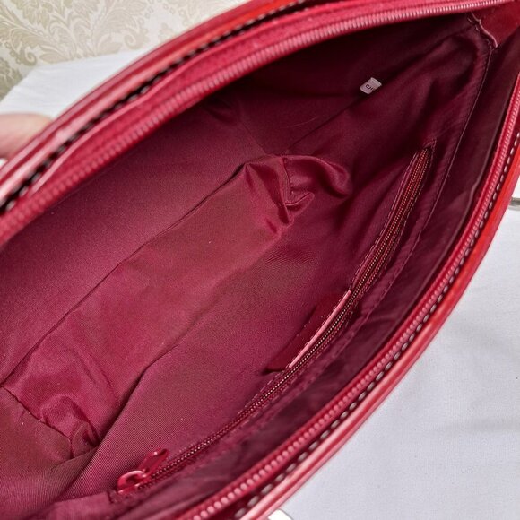 Kate Spade Red Leather Satchel Bag Double Handles Long Strap Logo Holiday - Picture 11 of 13